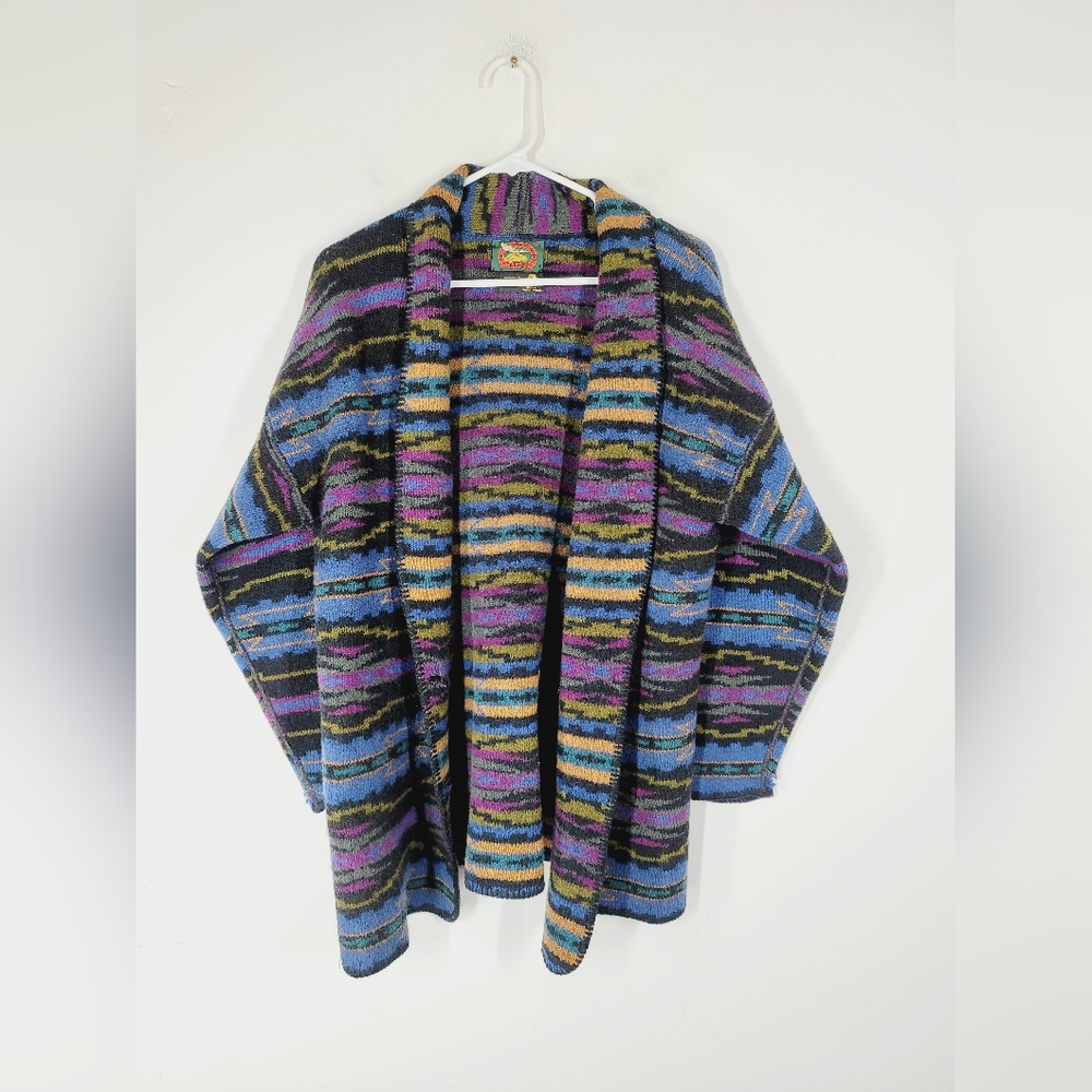 Alps Chunky Knit Southwestern Print Cardigan Sweater, Size Medium